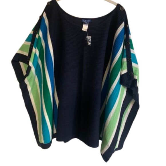 Liz & Me Soft Knit Striped Poncho 2x/3x - Picture 2 of 5